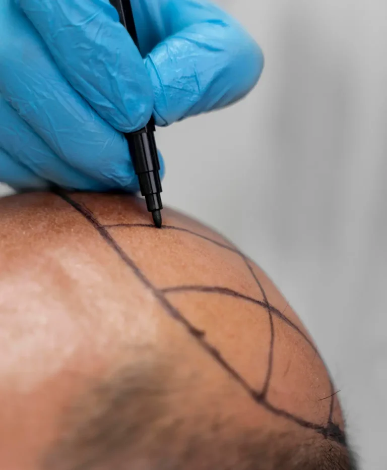 Male undergoing hair transplant.